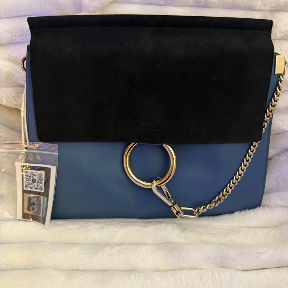 Chloé Faye Shoulder Bag in Navy and Black with Gold Ring Detail